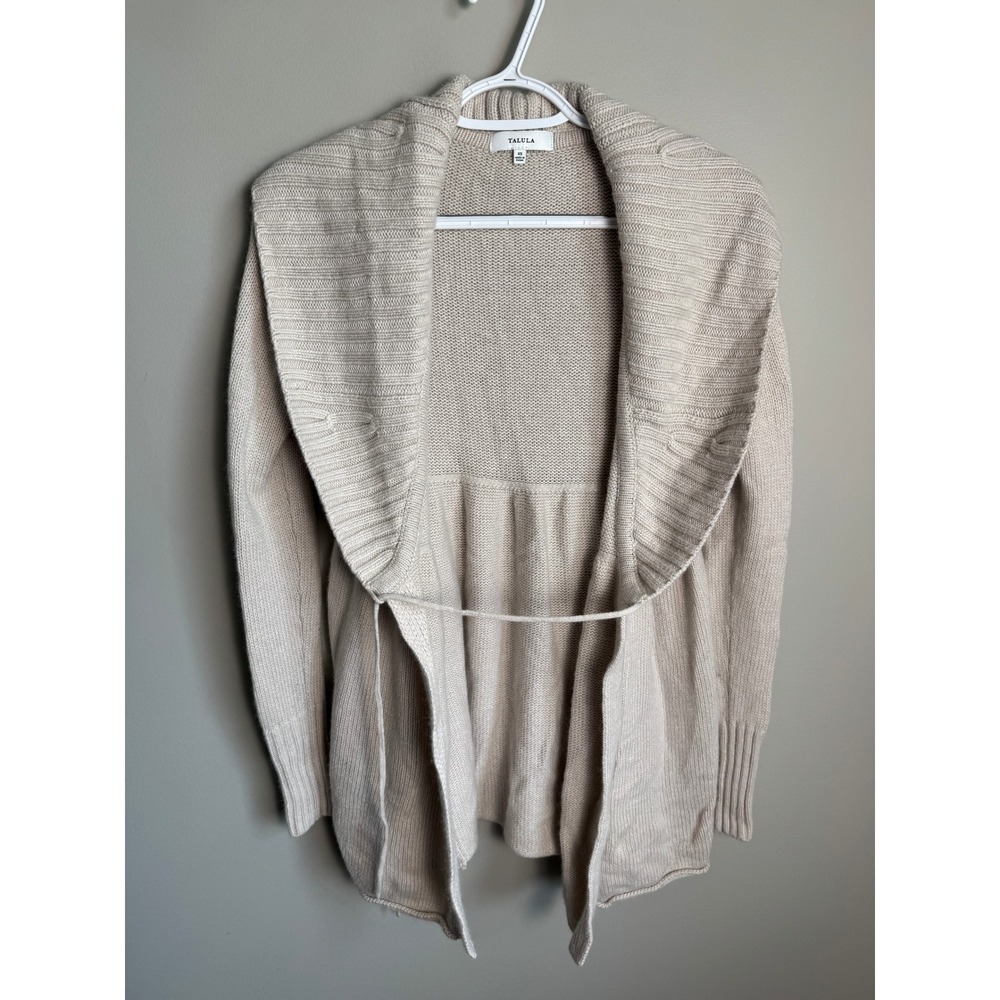 Talula Womens Beige Shawl Collar Open Front Knit Cardigan XS Minimalist Cozy